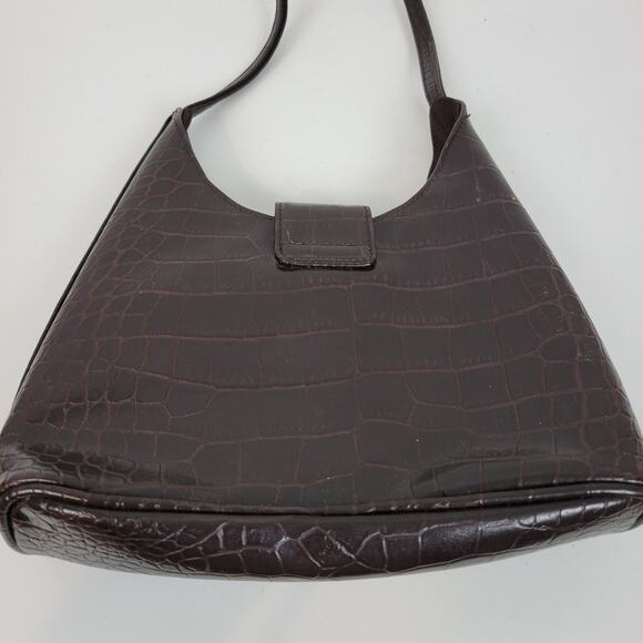 VINTAGE Nine West Women's Shoulder Bag OS Brown Crocodile Embossed Single Strap - Picture 6 of 12